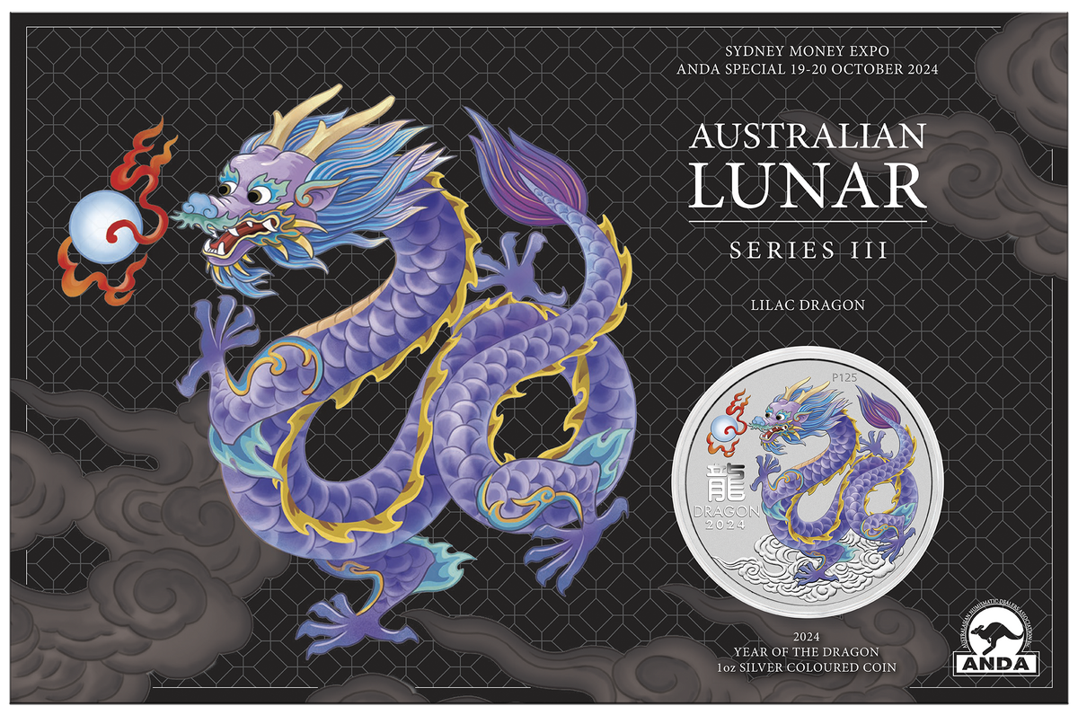 ANDA Sydney 2024 Perth Mint 1oz Coloured Dragon aussiecoinsdirect