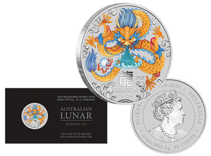 ANDA Melbourne 2024 1/4oz Year of the Dragon Coloured Silver Coin from The Perth Mint