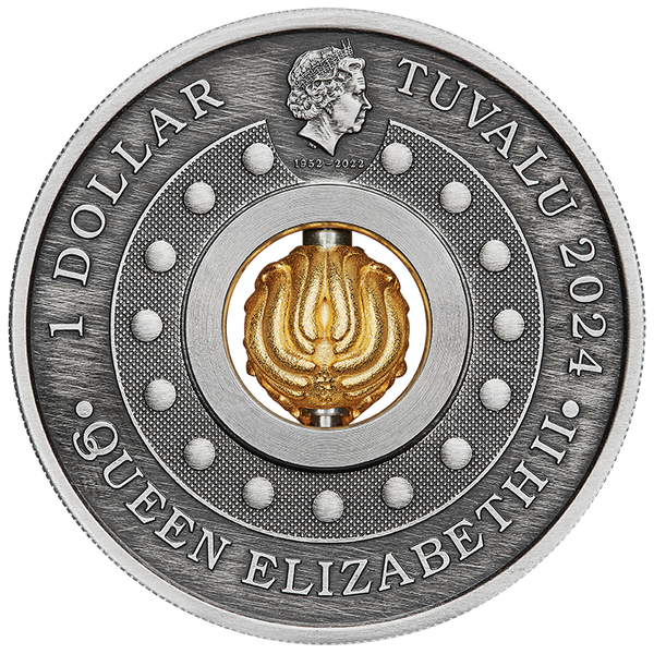YEAR OF THE DRAGON ROTATING CHARM 2024 1OZ SILVER ANTIQUED COIN