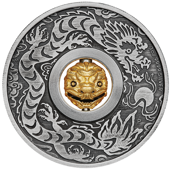 YEAR OF THE DRAGON ROTATING CHARM 2024 1OZ SILVER ANTIQUED COIN