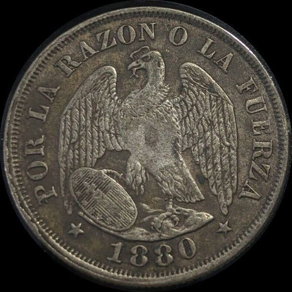 Chile 1880 20 Centavos Die Crack KM# 138.2
