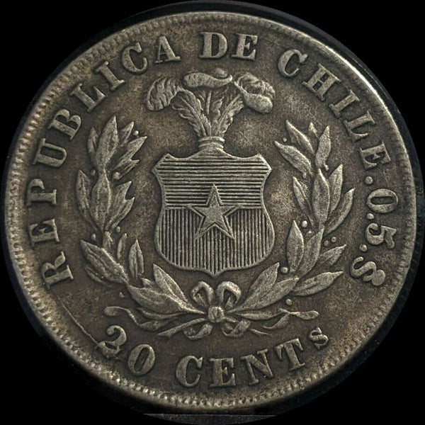 Chile 1880 20 Centavos Die Crack KM# 138.2