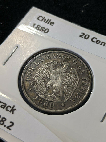 Chile 1880 20 Centavos Die Crack KM# 138.2