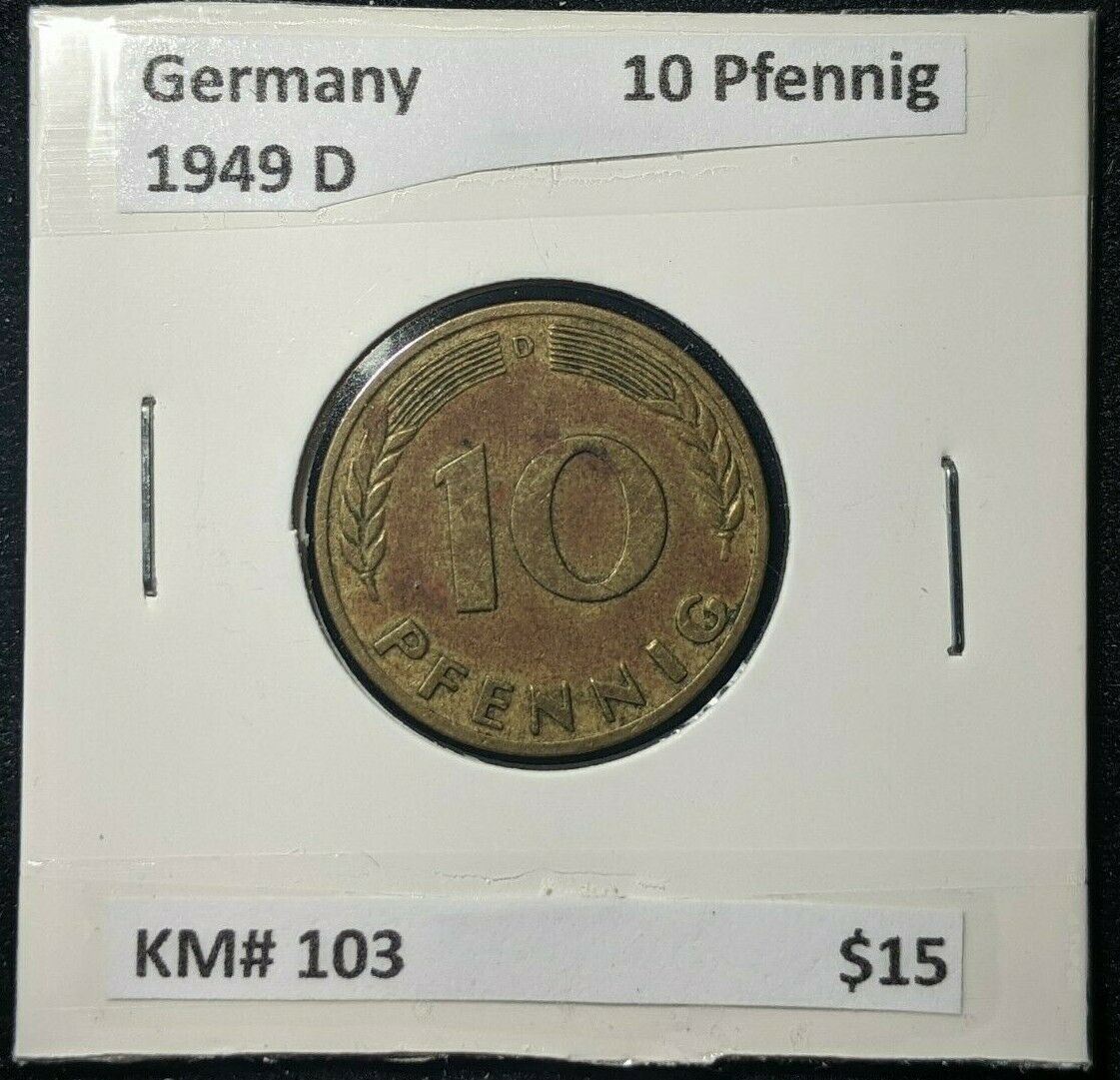 Germany 1949 D 10 Pfennig KM 103 880 8B aussiecoinsdirect