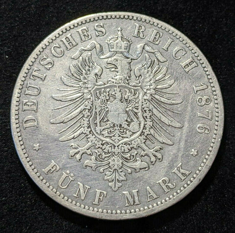 German States PRUSSIA  1876 A 5 Mark KM# 503 Cleaned #197