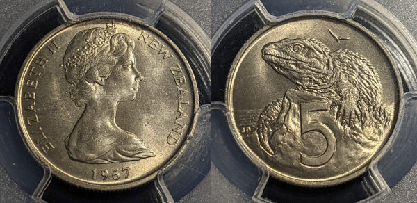New Zealand 1967 Five Cent 5c PCGS MS66 GEM UNC #2038