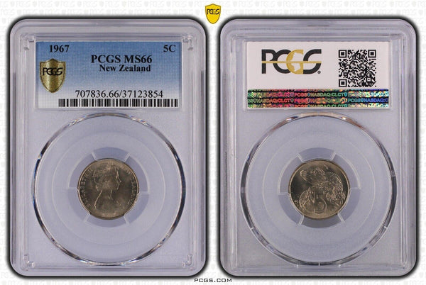 New Zealand 1967 Five Cent 5c PCGS MS66 GEM UNC #2038