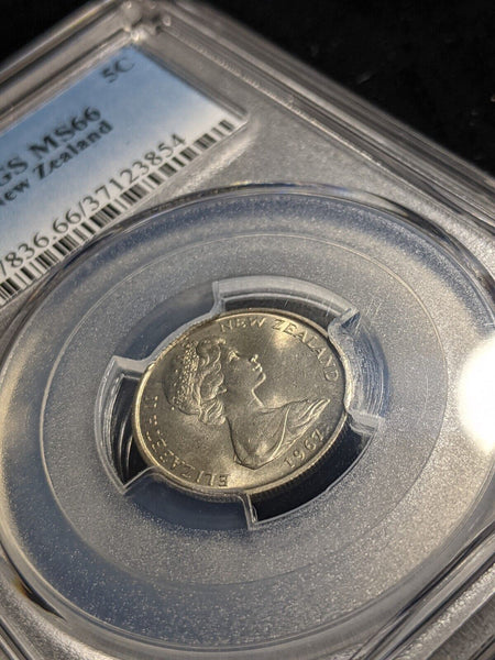 New Zealand 1967 Five Cent 5c PCGS MS66 GEM UNC #2038