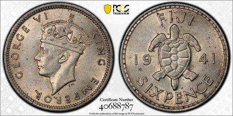 Fiji 1941 Sixpence 6d KM# 11 PCGS AU58 aUNC #3831