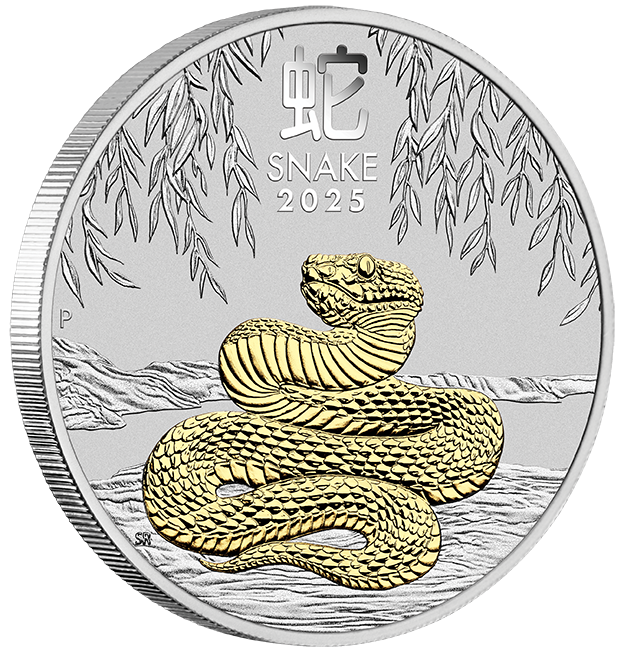 Australian Lunar Series III 2025 Year of the Snake 1oz Silver Gilded Coin