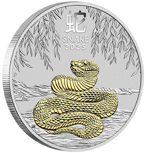 Australian Lunar Series III 2025 Year of the Snake 1oz Silver Gilded Coin