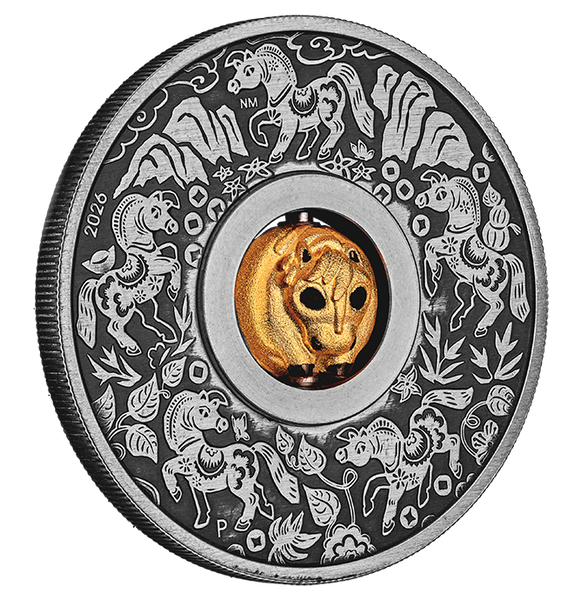 2026 1oz Year of the Horse Rotating Charm Silver Antiqued Coin