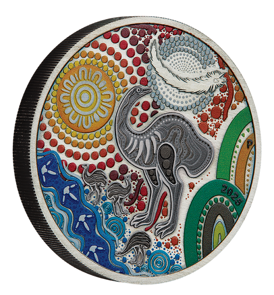 Emu Utingat 2025 2oz Silver Antiqued Coloured Coin