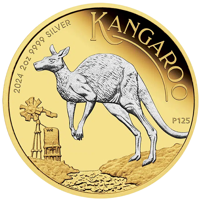 2024 Australian Kangaroo 2oz Silver Proof Reverse Gilded Coin