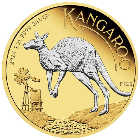 2024 Australian Kangaroo 2oz Silver Proof Reverse Gilded Coin