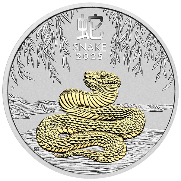 Australian Lunar Series III 2025 Year of the Snake 1oz Silver Gilded Coin