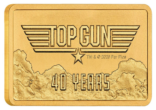 2026 40 Years of Top Gun 1g gold rectangular coin on edge