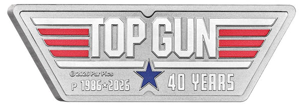 2026 40 Years of Top Gun 1oz silver coloured shaped coin on edge