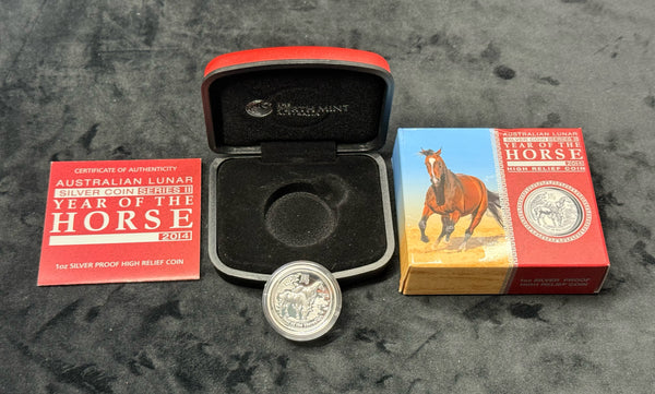 2014 $1 year of the horse 1oz silver high relief coin