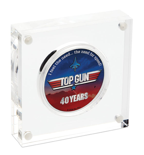 2026 40 Years of Top Gun 1oz silver coloured coin in display case