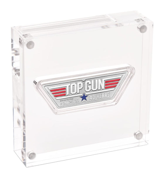2026 40 Years of Top Gun 1oz silver coloured shaped coin in display case