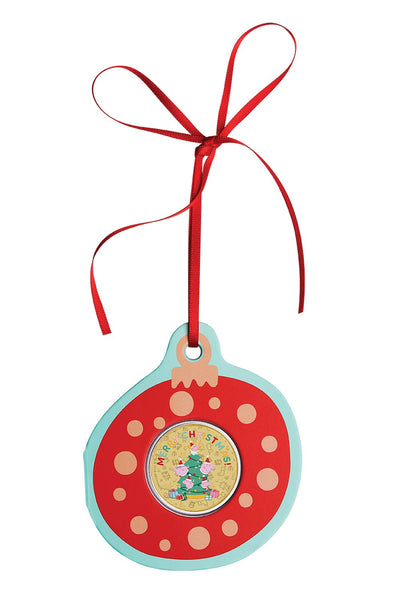 2026 Peppa Pig Christmas collector coin in bauble card, front