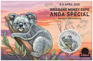 Brisbane Money Expo 2025 - Koala 2025 1oz Silver Coloured Coin in Card ANDA