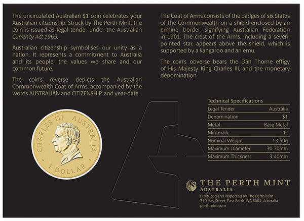 2027 Australian Citizenship $1 coin in card, back