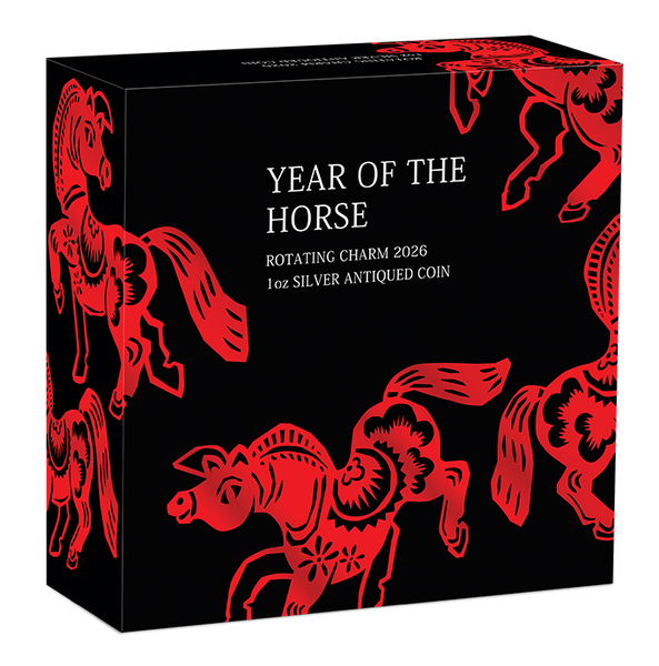 2026 1oz Year of the Horse Rotating Charm Silver Antiqued Coin