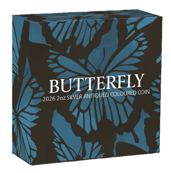 Australia Butterfly 2026 $2 Colour 2oz Silver Antique Coin