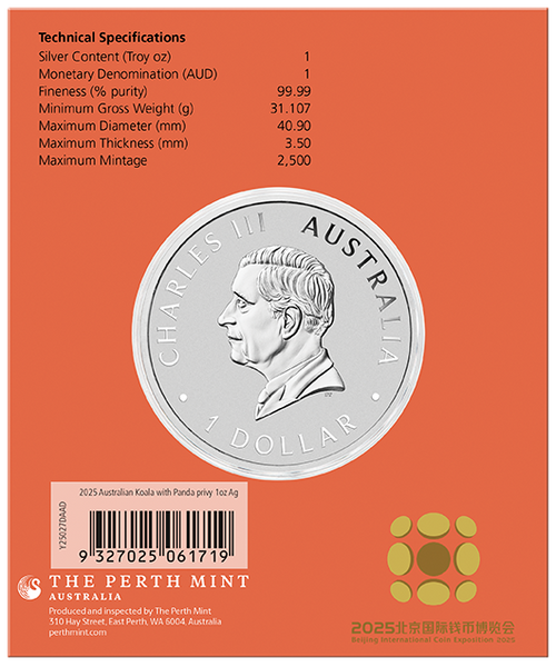 BICE - Australian Koala with Panda Privy 2025 1oz Silver Coin in Card