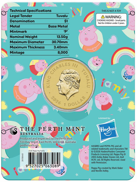 Peppa Pig Family 2026 $1 Colour Uncirculated Coin