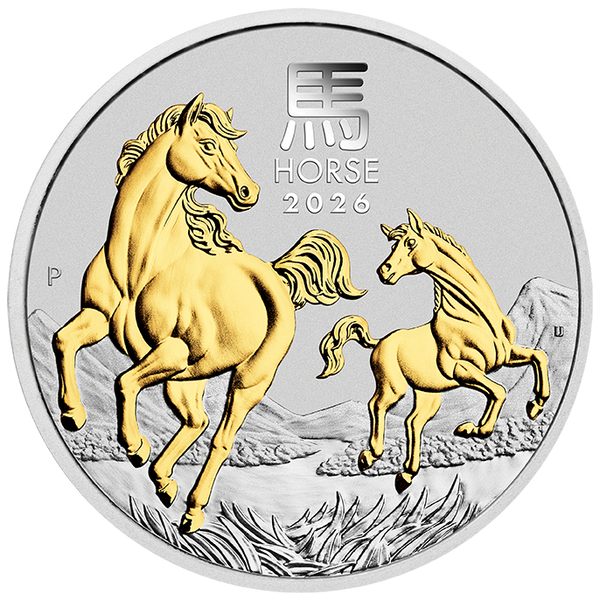 Australian Lunar Series III Year Of The Horse 2026 1oz Silver Gilded Coin