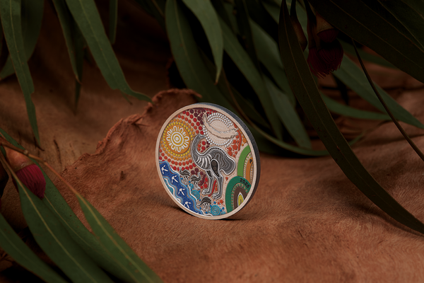 Emu Utingat 2025 2oz Silver Antiqued Coloured Coin