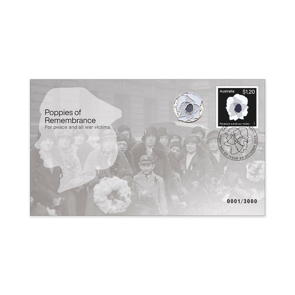 2023 Poppies of Remembrance Prestige - White Cover with White Magnetic Badge - For peace and all war victims