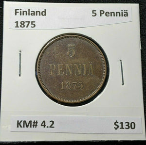 Finland 1875 5 Penniä KM# 4.2 #148