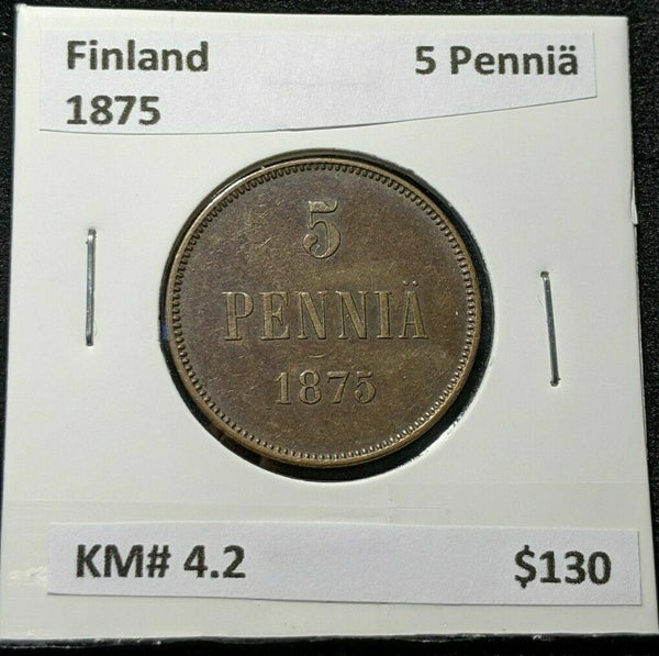 Finland 1875 5 Penniä KM# 4.2 #148