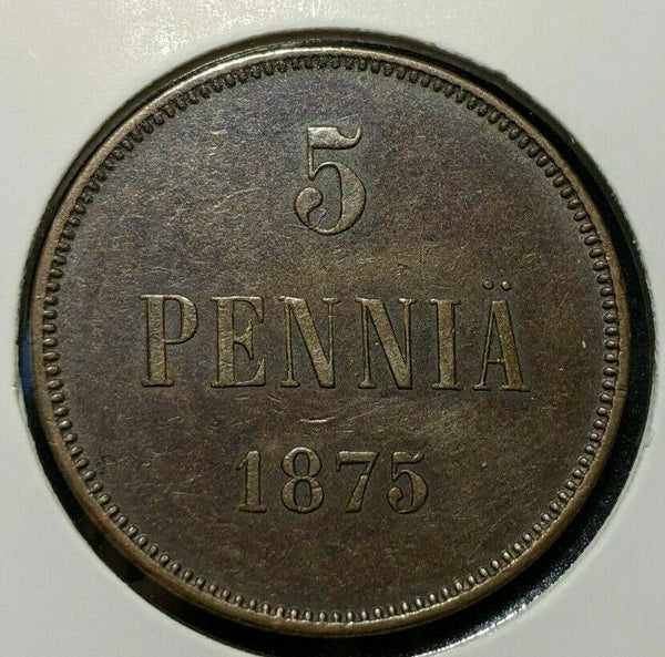 Finland 1875 5 Penniä KM# 4.2 #148