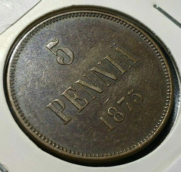Finland 1875 5 Penniä KM# 4.2 #148