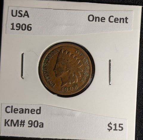USA 1906 One Cent KM# 90a Cleaned #569 #28A