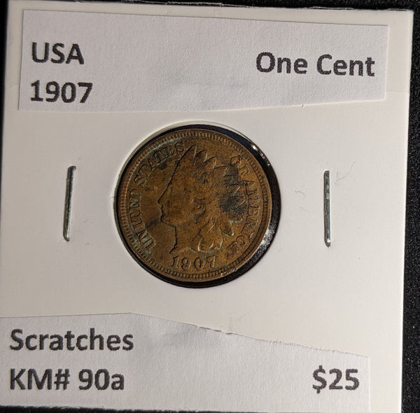 USA 1907 One Cent KM# 90a Scratches #565 #28A