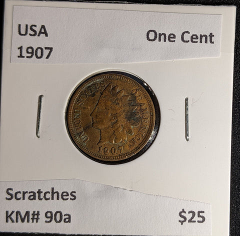 USA 1907 One Cent KM# 90a Scratches #565 #28A