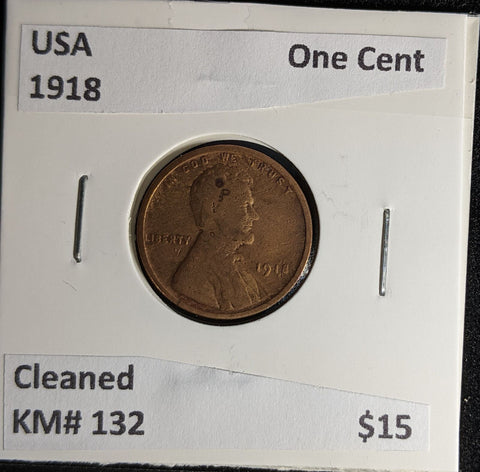 USA 1918 One Cent KM# 132 Cleaned #305 #28A