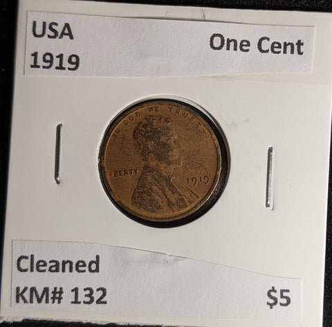 USA 1919 One Cent KM# 132 Cleaned #552 #28A