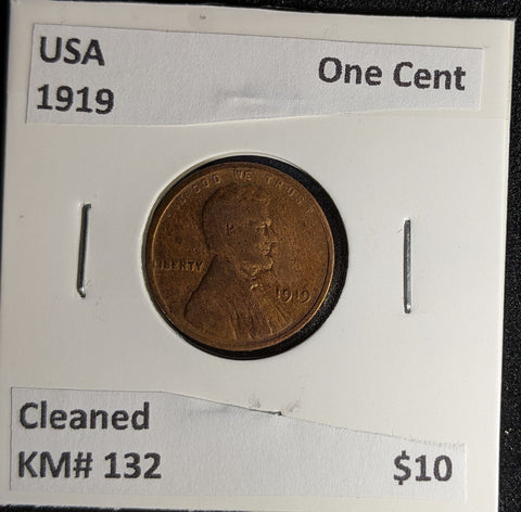 USA 1919 One Cent KM# 132 Cleaned #568 #28A