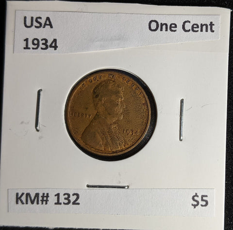 USA 1934 One Cent KM# 132 #309 #28A