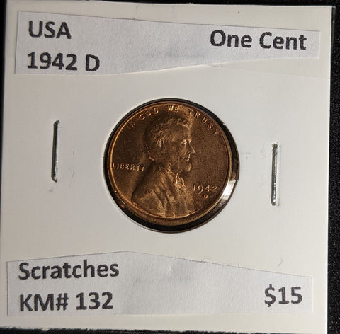 USA 1942 D One Cent KM# 132 Scratches #577 #28A