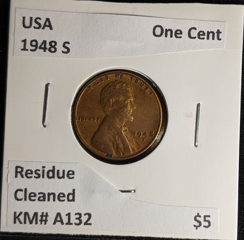 USA 1948 S One Cent KM# A132 Residue Cleaned #585 #28A