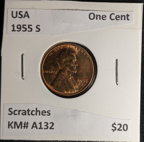 USA 1955 S One Cent KM# A132 Scratches #590 #28A