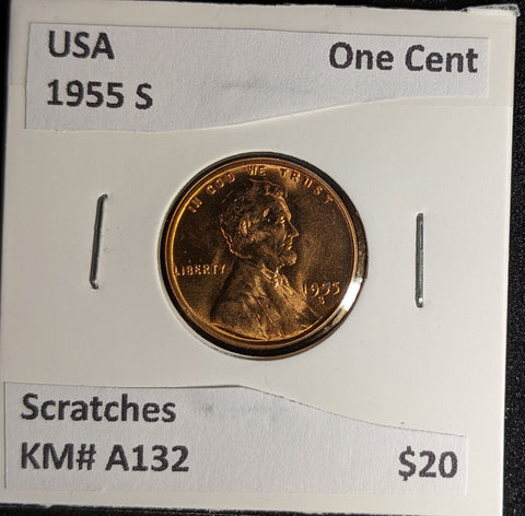 USA 1955 S One Cent KM# A132 Scratches #580 #28A